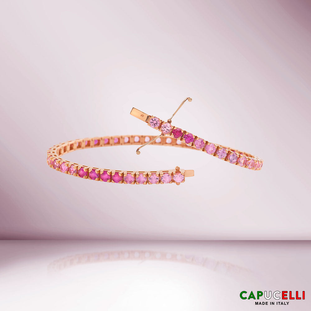 Pink Shaded Sapphires Tennis Bracelet (11.50 ct.) 4-Prongs Setting, Made In Italy