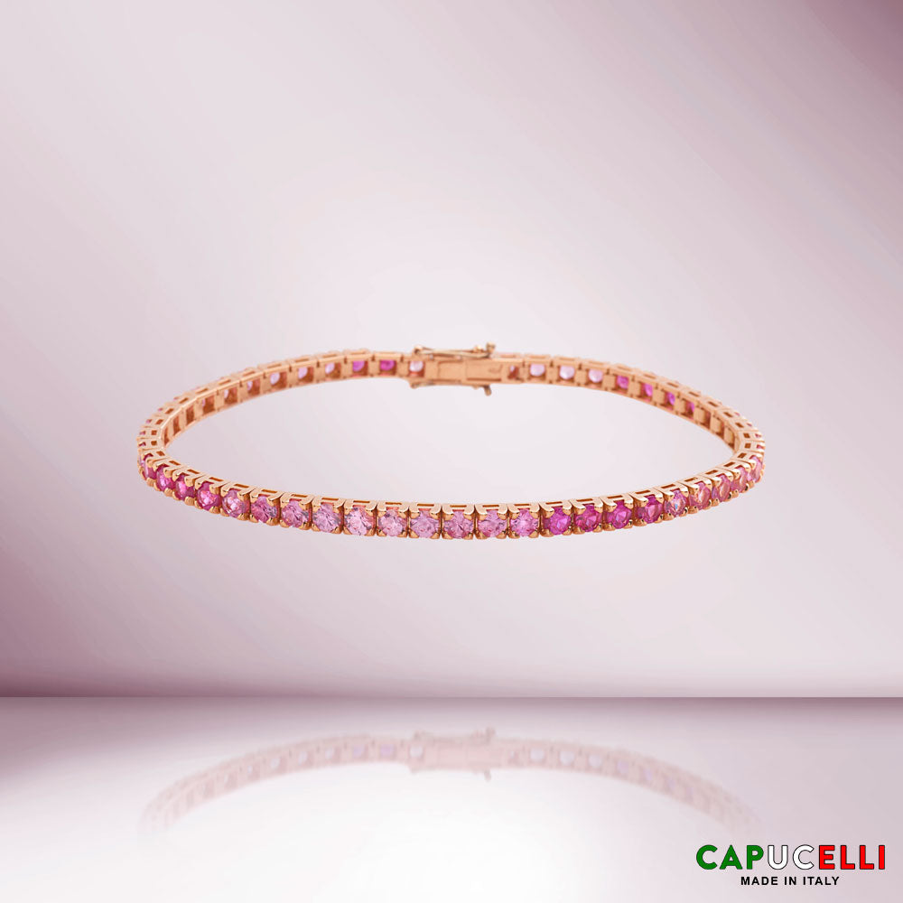 Pink Shaded Sapphires Tennis Bracelet (11.50 ct.) 4-Prongs Setting, Made In Italy