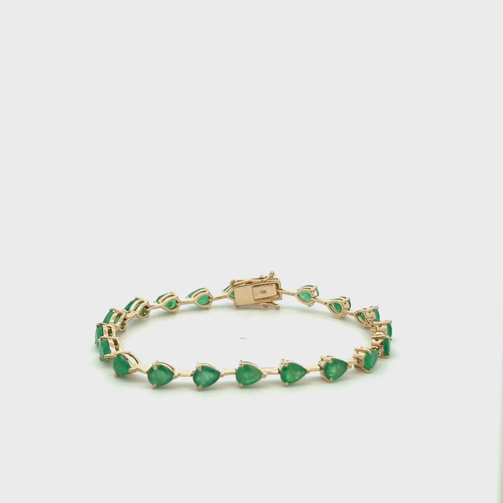 Fancy Pear Shape Emerald Bracelet (6.20 ct.) 3-Prongs Setting in 14K Gold