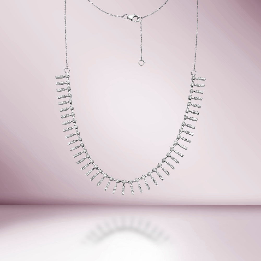 Round Diamond & Dangling Baguette Choker Necklace (2.40 ct.) in 14K Gold