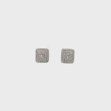 Diamond Double Halo Square Shape Studs Earrings (0.75 ct.) in 14K Gold