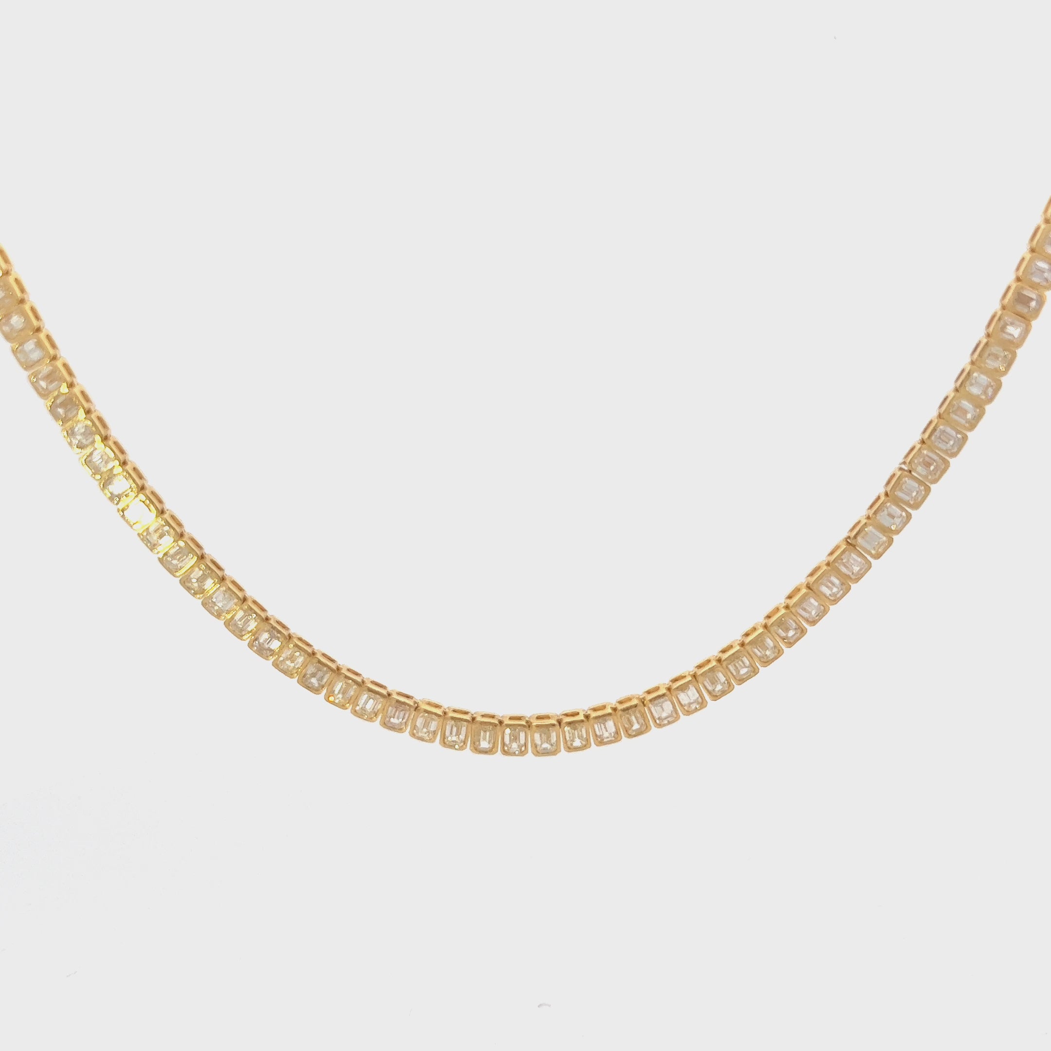 HalfWay Emerald Cut Diamond Tennis Necklace (7.50 ct) Bezel Set in 18K Gold