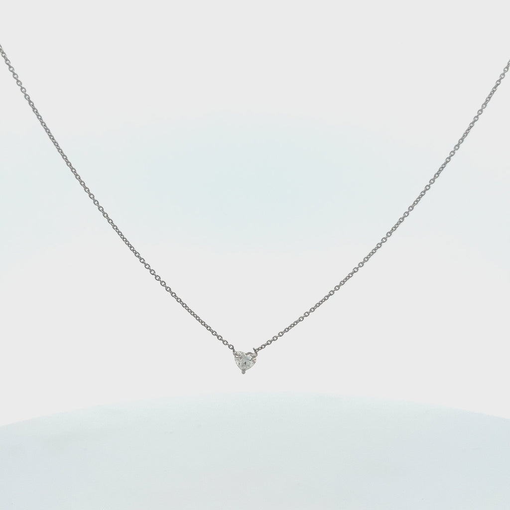 Solitaire Heart Shape Diamond Necklace (0.30 ct.) 3-Prongs in 14K Gold