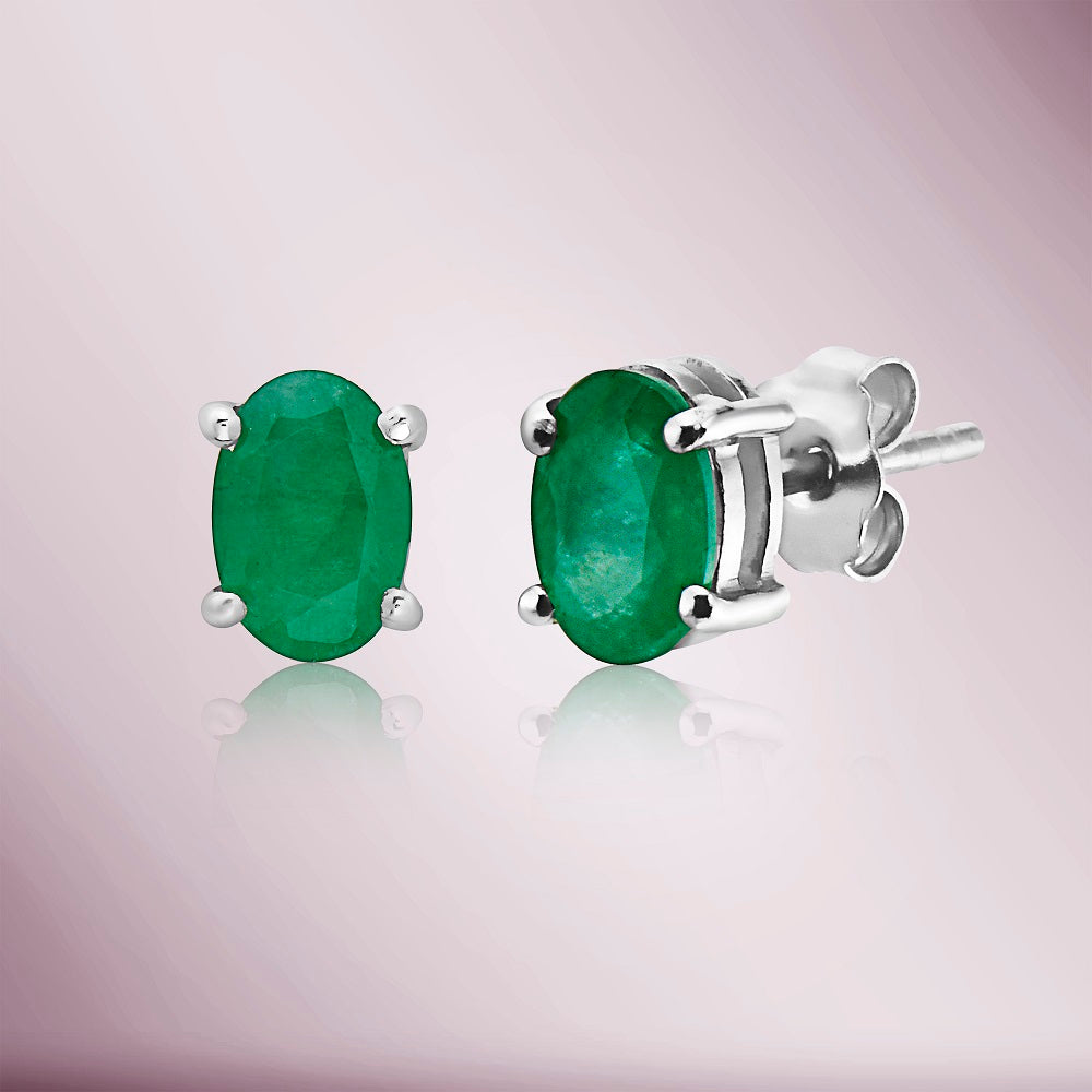 Emerald Oval Shape Studs Earrings (0.85 ct.) in 14K Gold