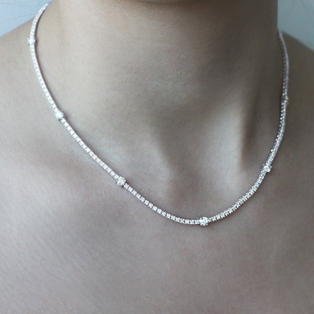 5.00 Ct. t. w. Natural Alternate Diamond 2 points and 18 points White Natural Diamonds Tennis Necklace 14k Solid Gold