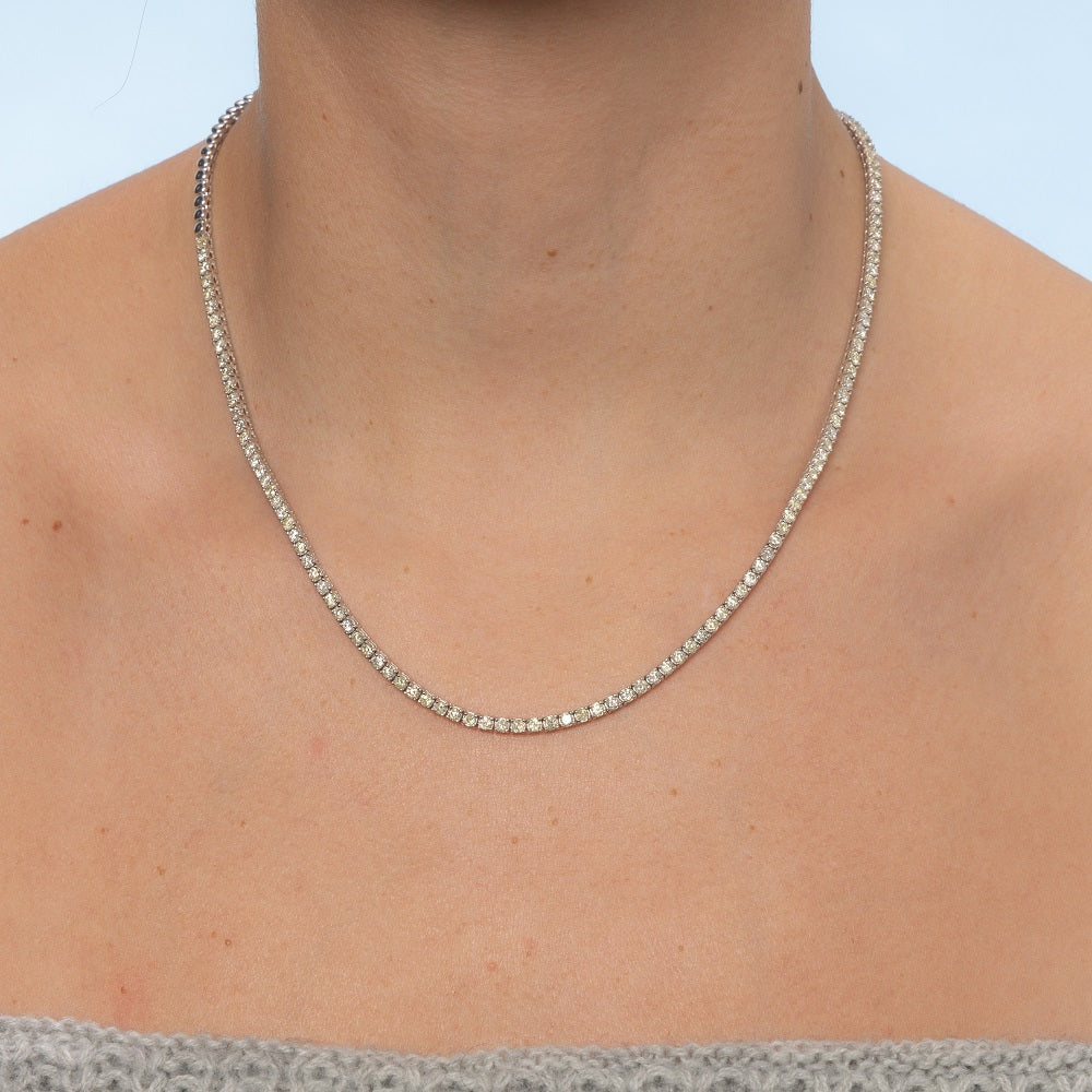 HalfWay Diamond Tennis Necklace (5.00 ct.) 2.3 mm 4-Prongs Setting in 14K Gold
