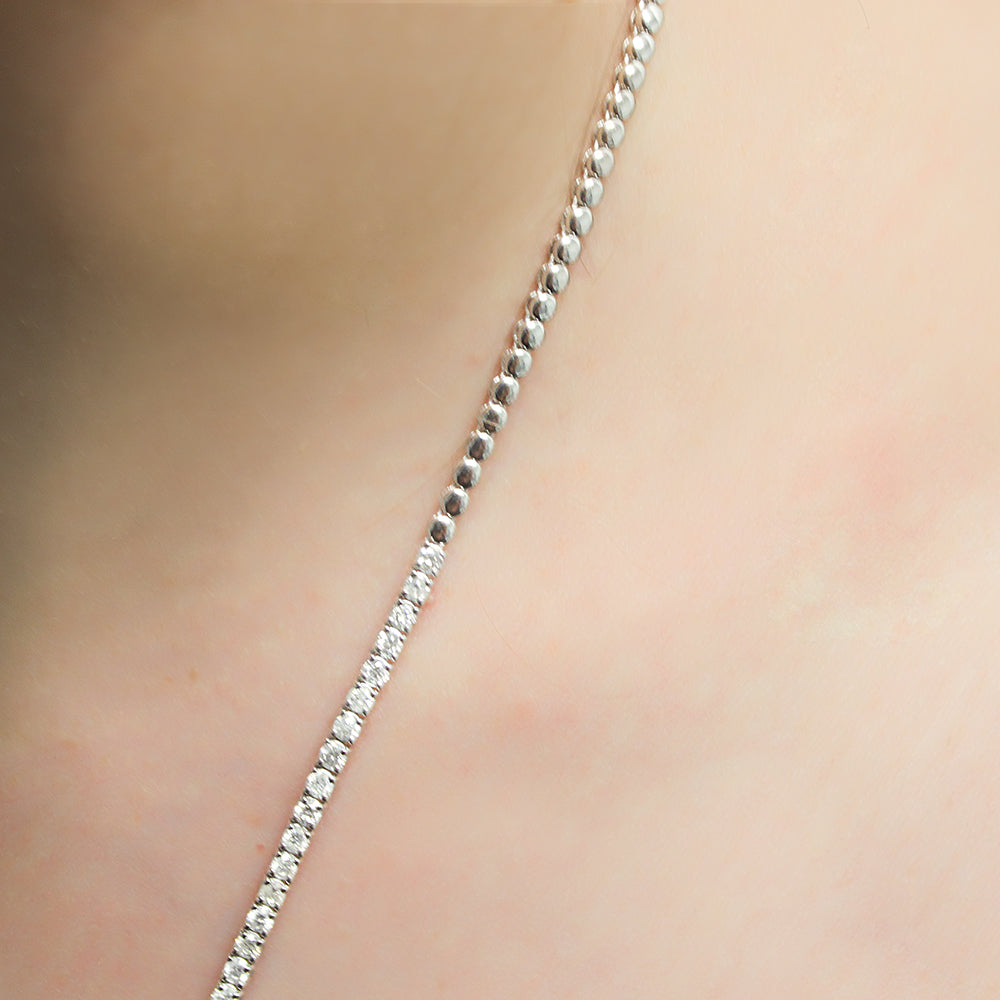 HalfWay Diamond Tennis Necklace (3.50 ct.) 2 mm 4-Prongs Setting in 14K Gold