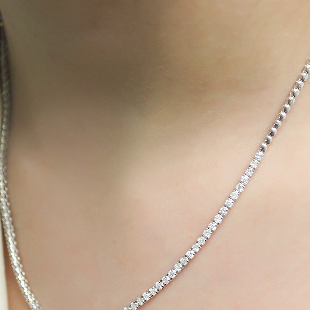 HalfWay Diamond Tennis Necklace (3.50 ct.) 2 mm 4-Prongs Setting in 14K Gold