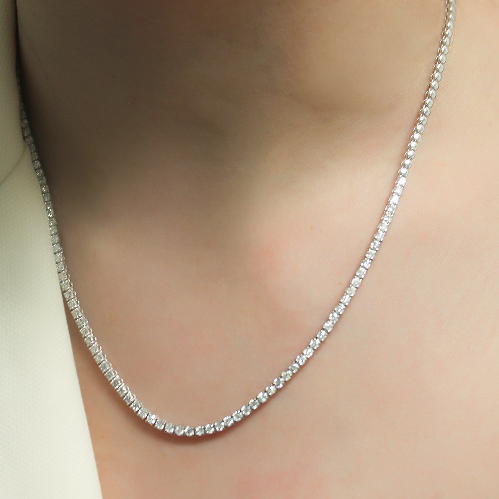 HalfWay Diamond Tennis Necklace (3.50 ct.) 2 mm 4-Prongs Setting in 14K Gold