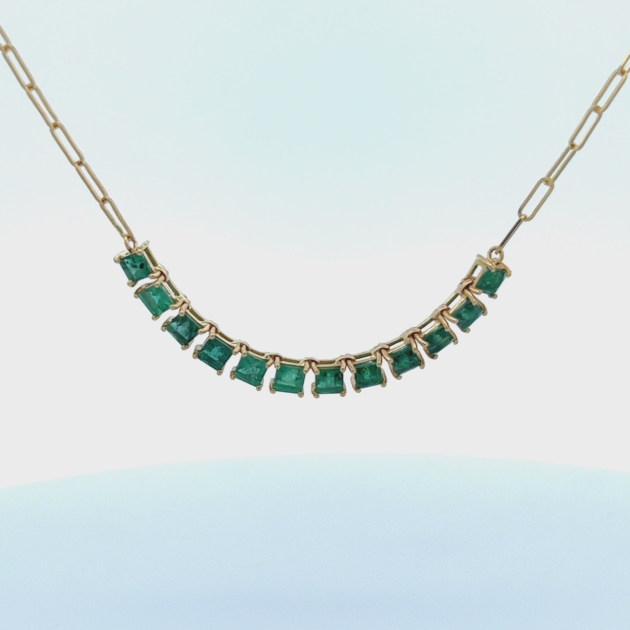 Princess Cut Emerald Necklace With Paper Clip Chain (3.00 ct.) in 14K Gold