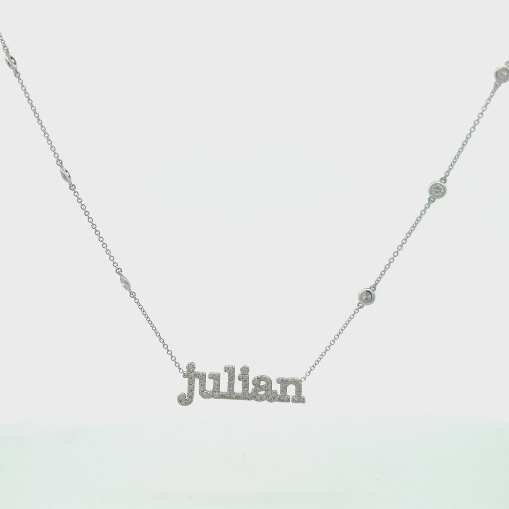 Custom Name Plate Diamond by the Yard Necklace (1.50 ct.)  Bezel Setting in 14K Gold