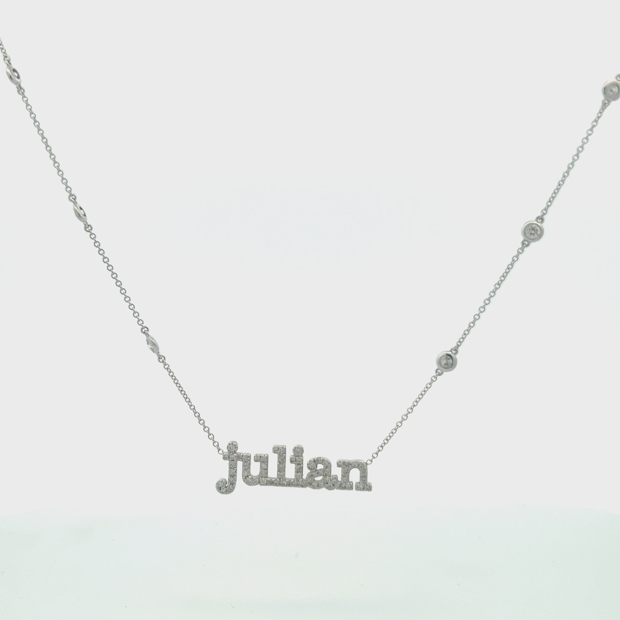 Custom Name Plate Diamond by the Yard Necklace (1.50 ct.)  Bezel Setting in 14K Gold