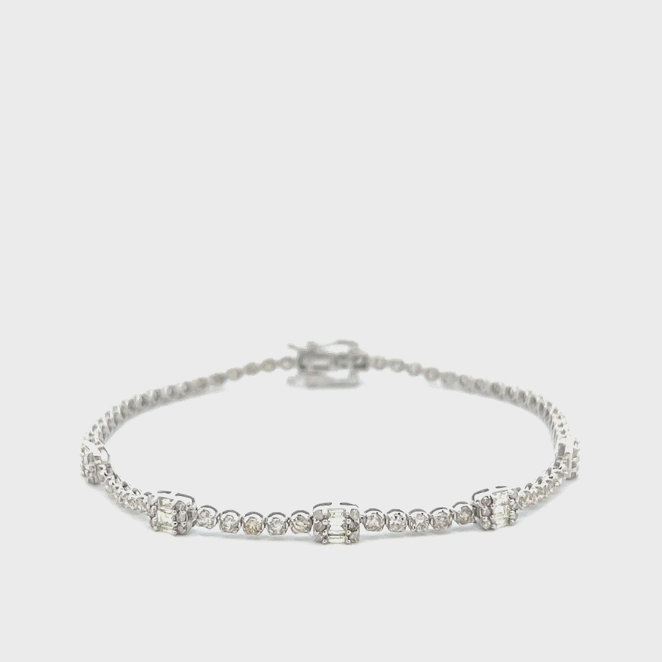 Round & Baguette Diamonds Rectangular Shape Tennis Bracelet (2.15 ct.) Buttercup Setting in 14K Gold
