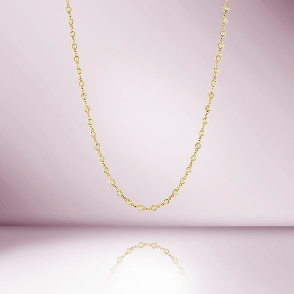 61 Stone Diamond By The Yard Necklace, Bezel Set Diamond Station Necklace (2.25 ct.) in 14K Gold