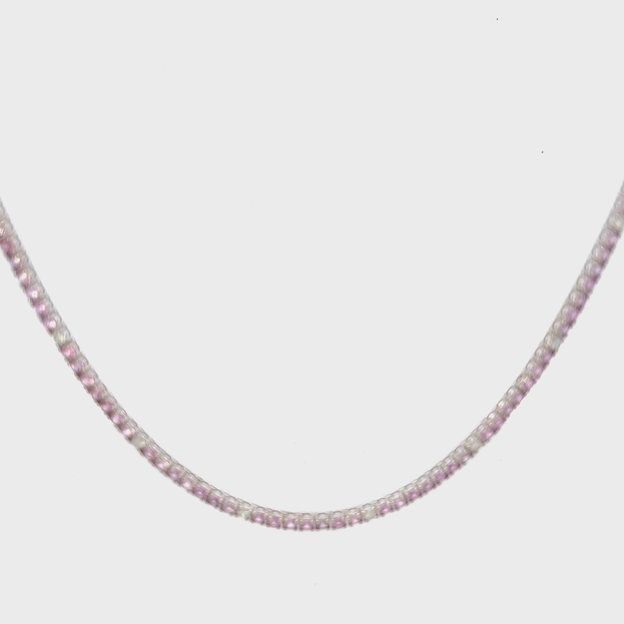Alternate Diamonds & Pink Sapphire Tennis Necklace ( 12.50 ct.) 3 mm 4-Prongs Setting in 14K Gold