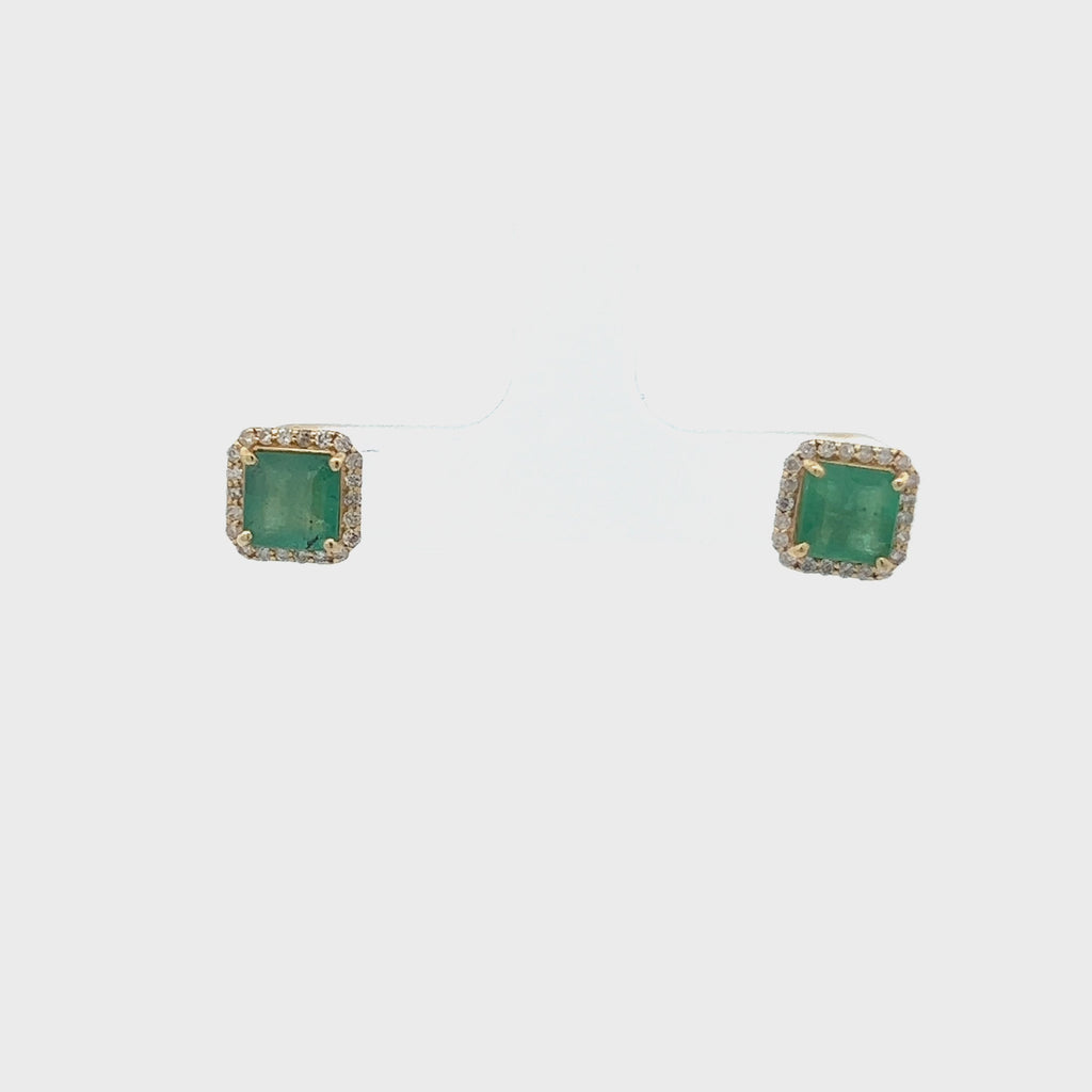 Princess Cut Emerald With Diamond Halo Studs Earrings (2.64 ct.) in 14K Gold
