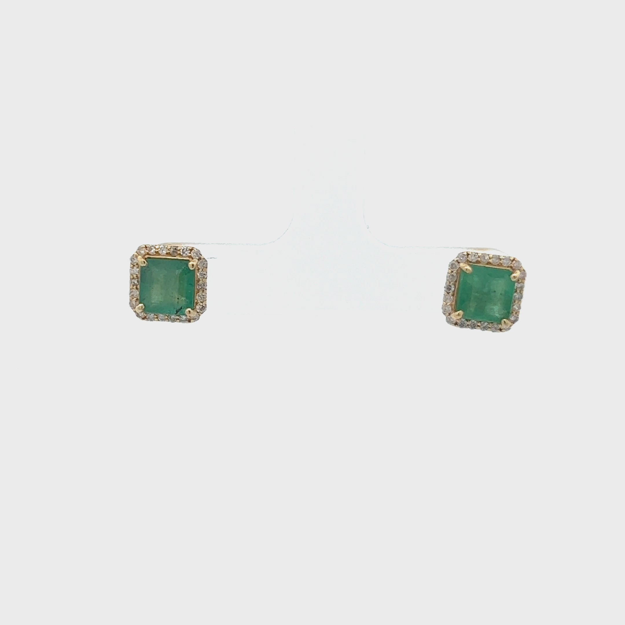 Princess Cut Emerald With Diamond Halo Studs Earrings (2.64 ct.) in 14K Gold