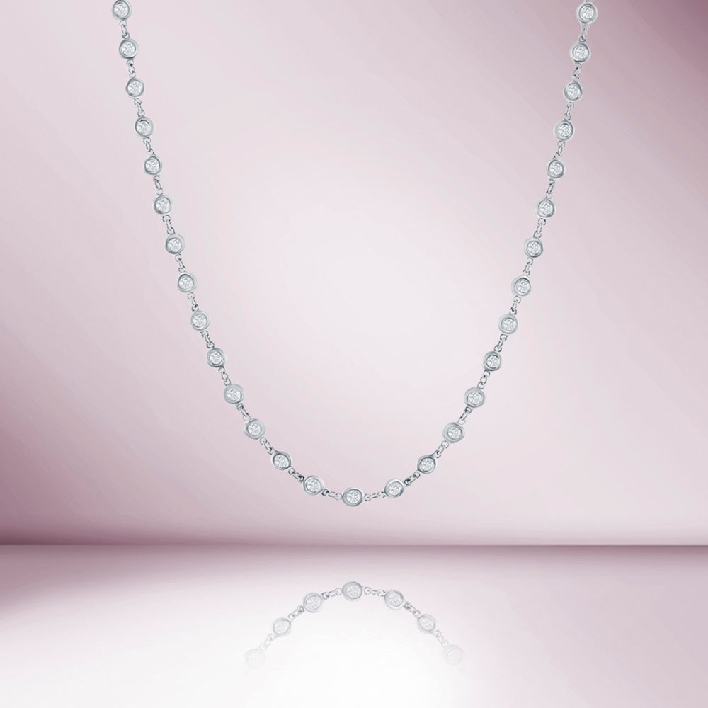 66 Stone Diamond By The Yard Necklace, Bezel Set Diamond Station Necklace (3.00 ct.) in 14K Gold