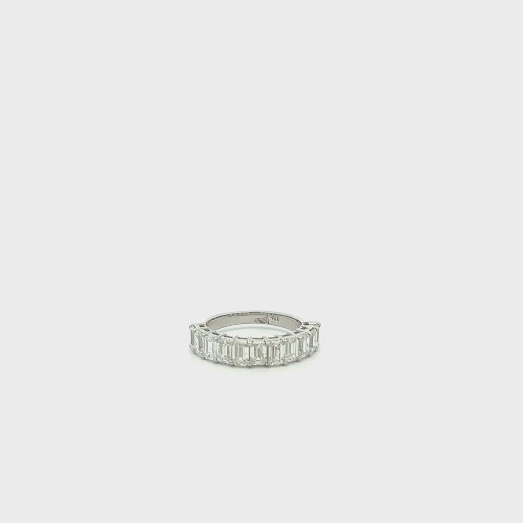 Emerald Cut Diamond Halfway Ring Band (2.51 ct.) 4-Prongs Setting in 18K Gold