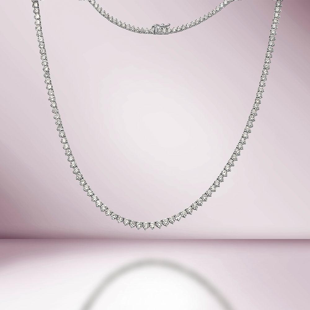 Diamond Tennis Necklace (3.50 ct.) 1.6 mm 3-Prongs Setting in 14K Gold