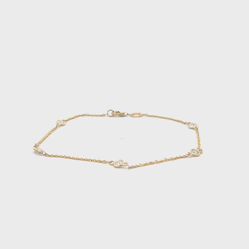 5 Stone Diamond By The Yard Bracelet (0.65 ct.) Bezel Set in 14K Gold