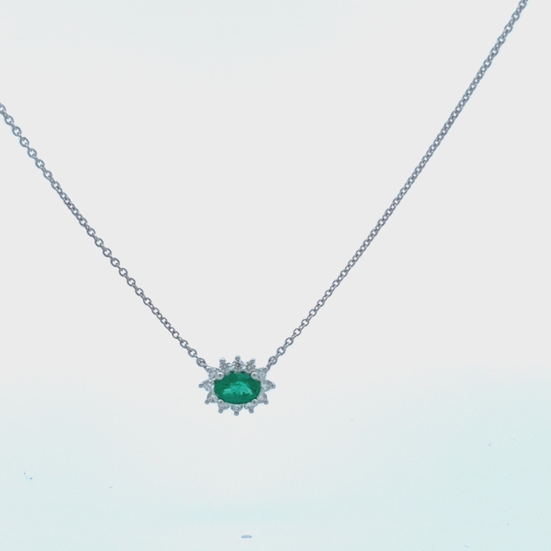 Oval Shape Emerald & Diamond Necklace (0.60 ct.) in 18K Gold