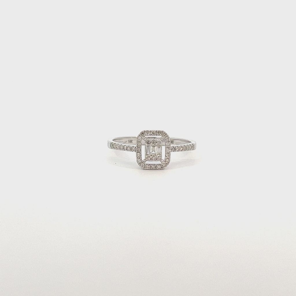 Round & Baguette Cut Diamond Halo Illusion Solitaire Engagement Ring (0.25 ct.) in 14K Gold