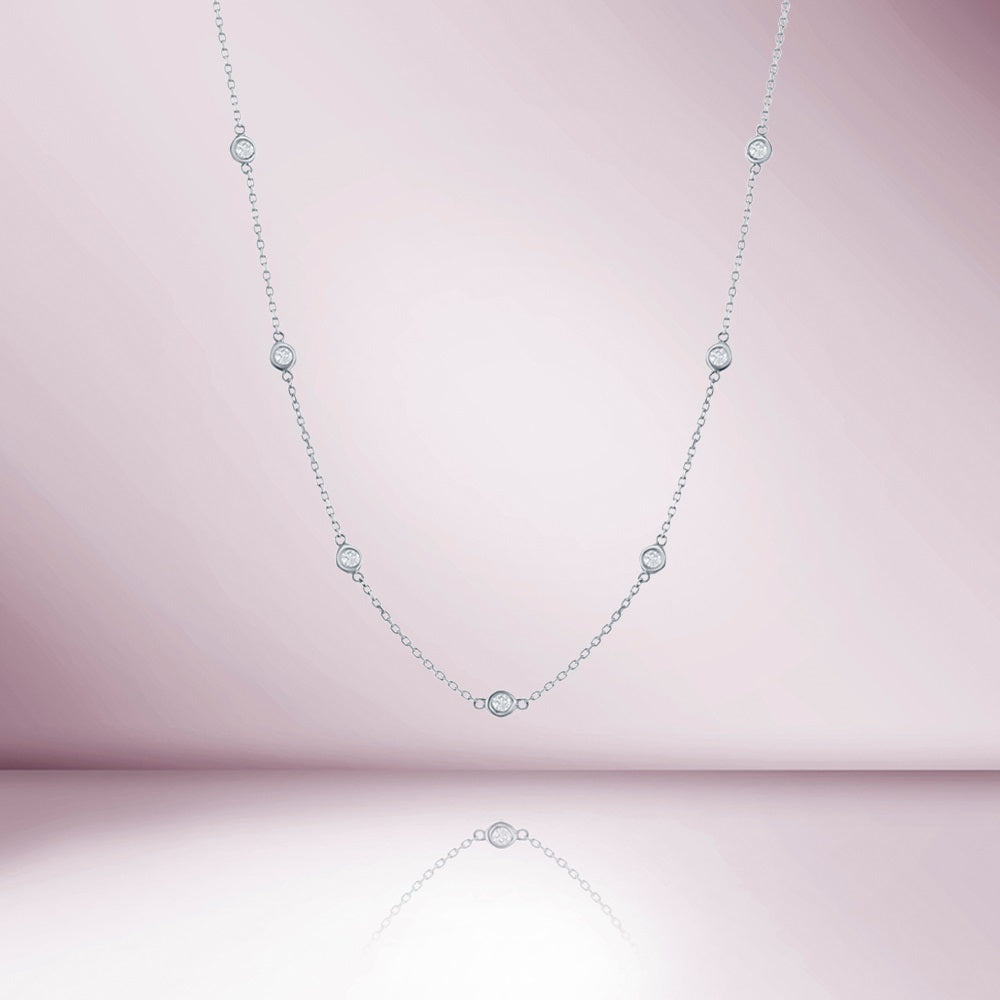 7 Stones Diamond By The Yard Necklace, Bezel Set Diamond Station Necklace (0.50 ct.) in 14K Gold