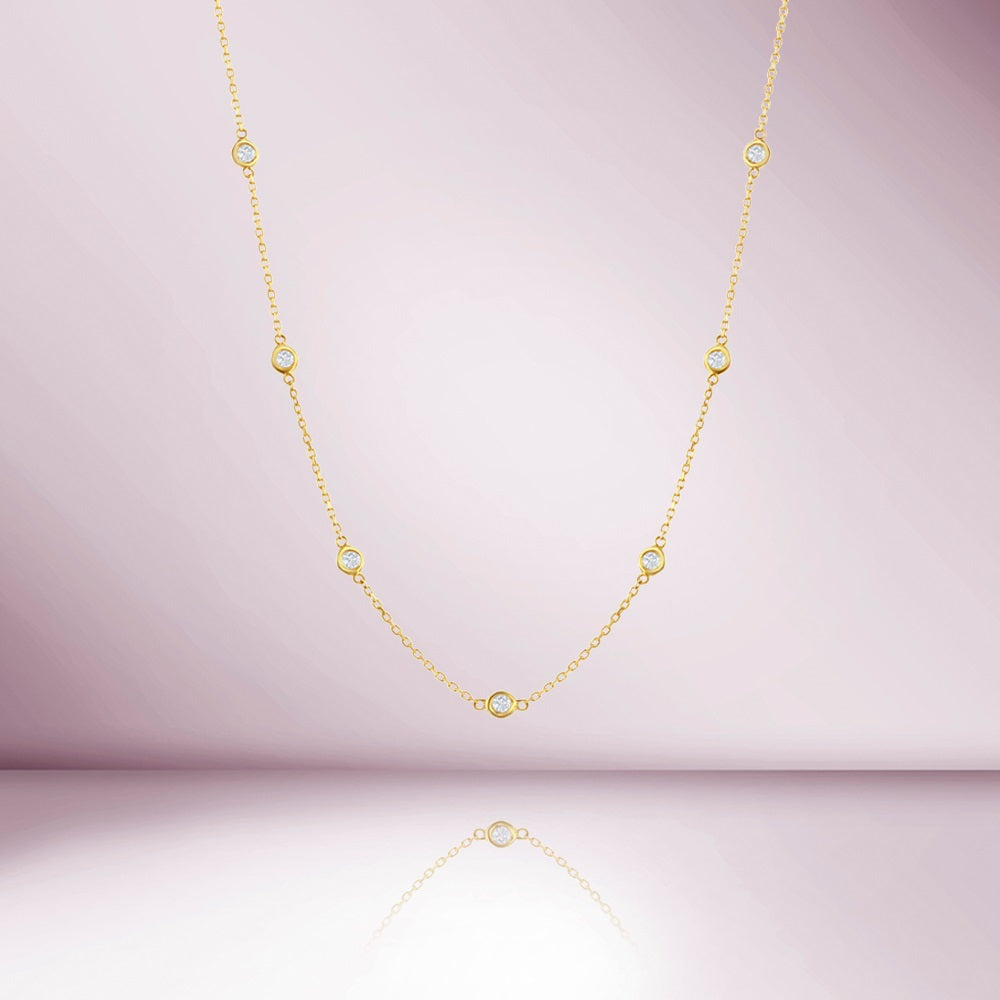 7 Stones Diamond By The Yard Necklace, Bezel Set Diamond Station Necklace (0.50 ct.) in 14K Gold