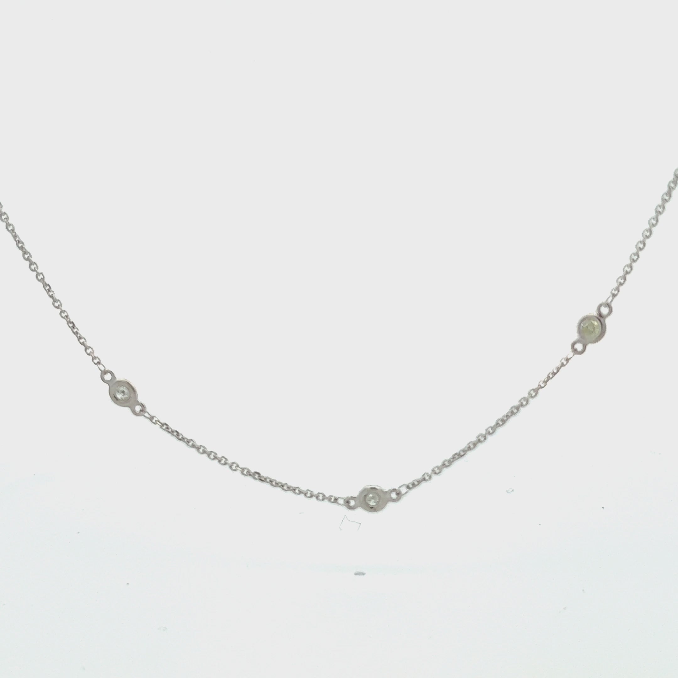 12 Stone Diamond By The Yard Necklace, Bezel Set Diamond Station Necklace in 14K Gold