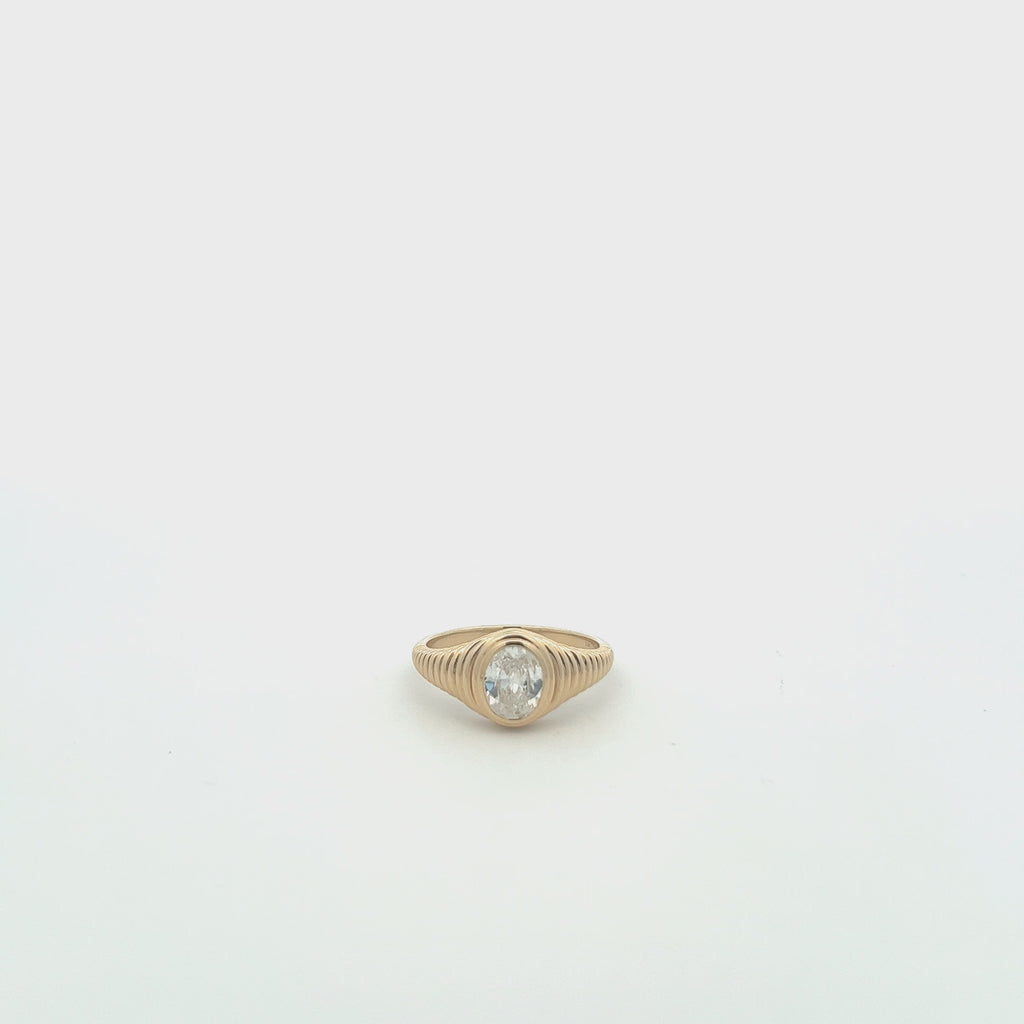 Solitaire Oval Cut Diamond Ring (0.86 ct.) Bezel Set in 14K Gold