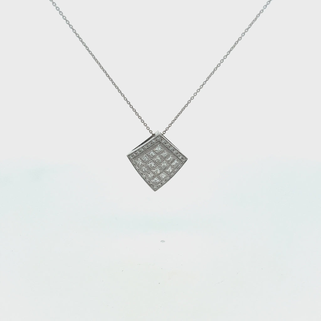 Ready to Ship Princess Cut & Round Diamond Necklace (1.88 ct.) in 18K Gold