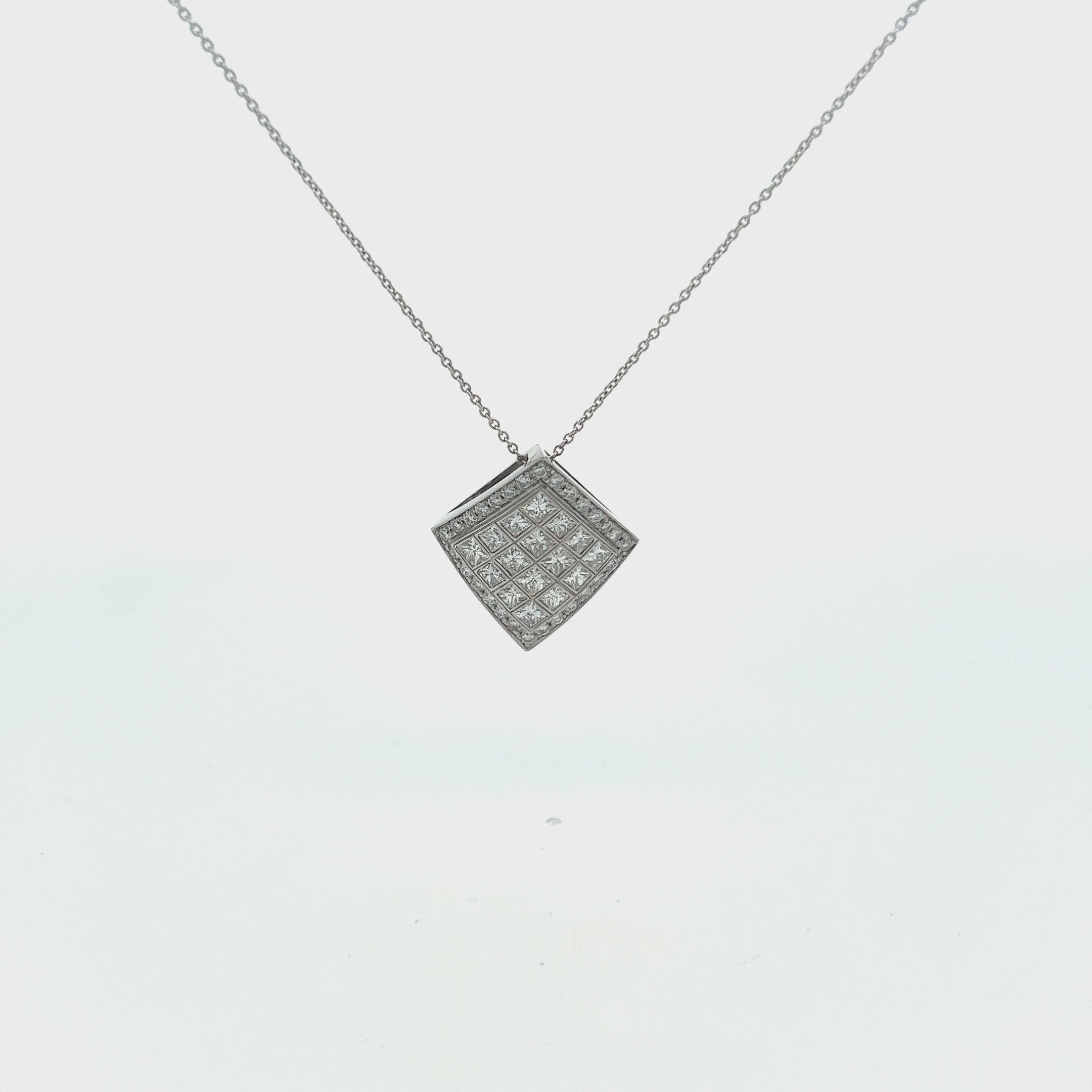 Ready to Ship Princess Cut & Round Diamond Necklace (1.88 ct.) in 18K Gold