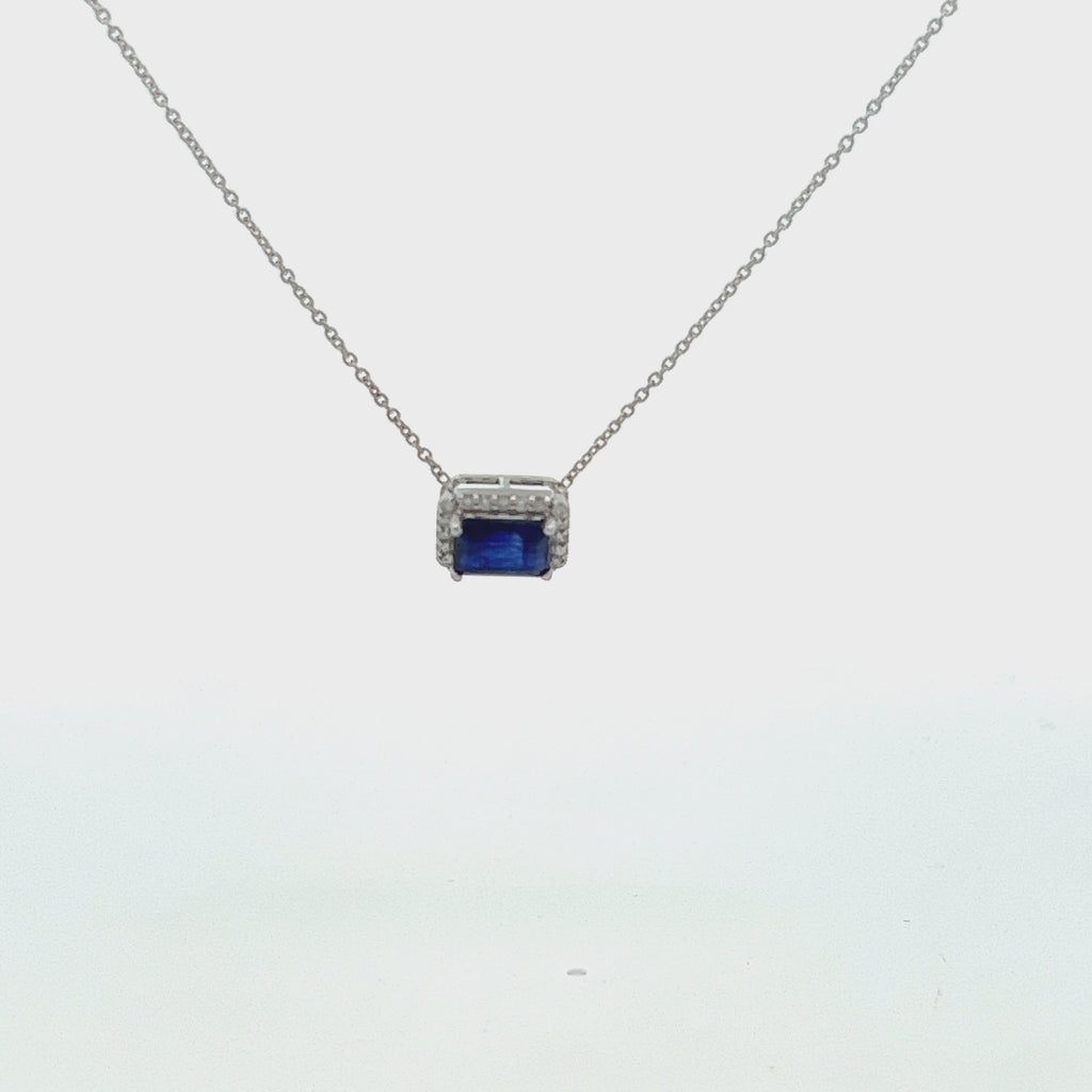 Emerald Cut Sapphire & Diamond Halo Necklace (1.56 ct.) in 14K Gold