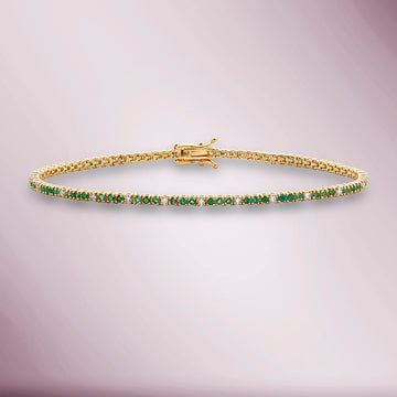 Alternate Diamond & Emerald Tennis Bracelet (1.50 ct.) 4-Prongs Setting in 14K Gold