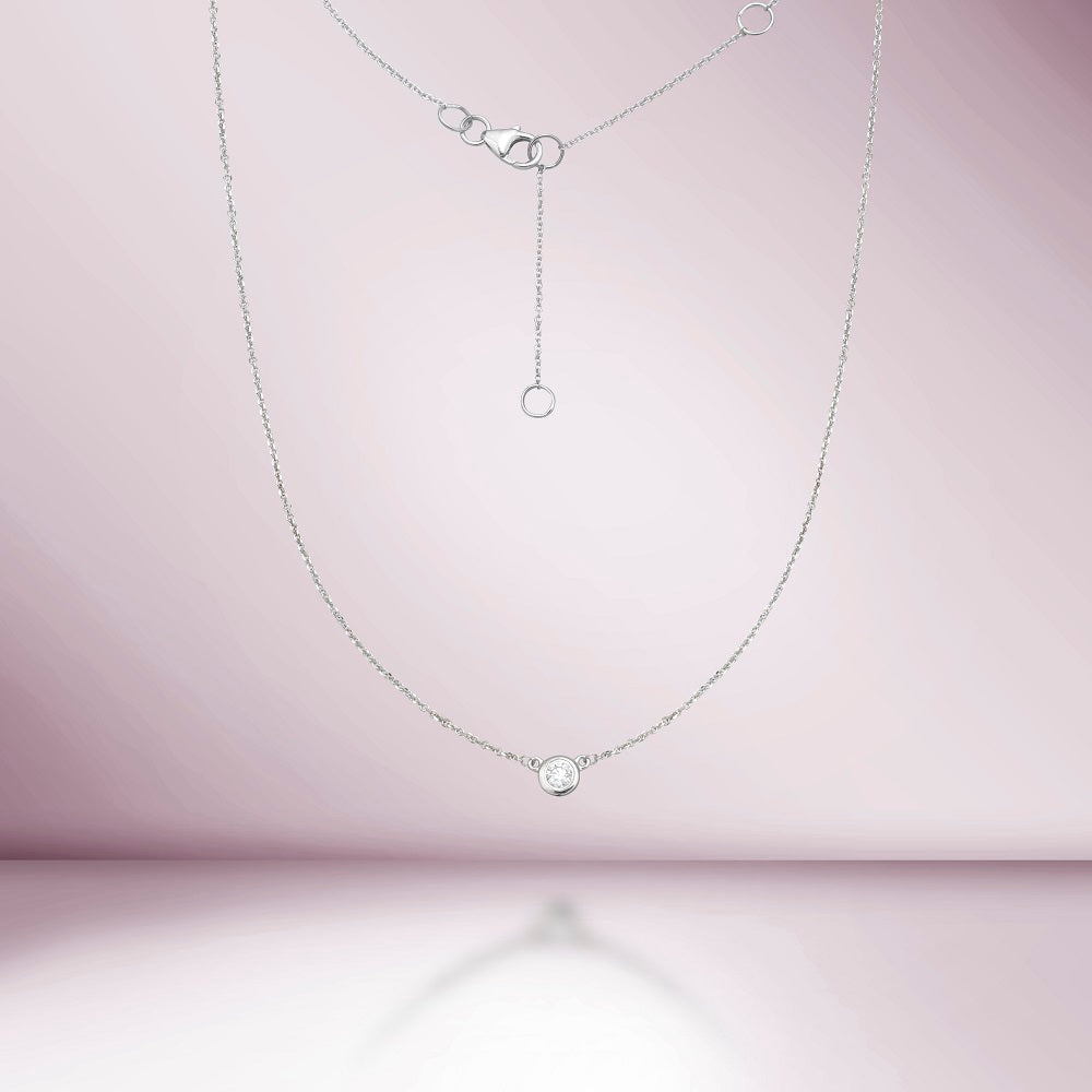Solitaire Diamond Chain Necklace (0.20 ct.) 6.00 mm Bezel Set in 14K Gold