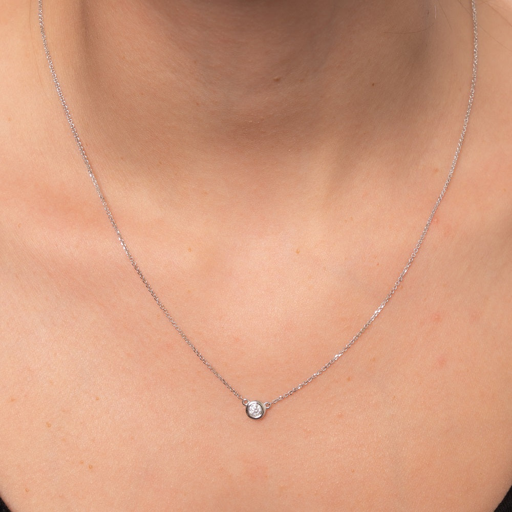 Solitaire Diamond Chain Necklace (0.40 ct.) Bezel Set in 14K Gold