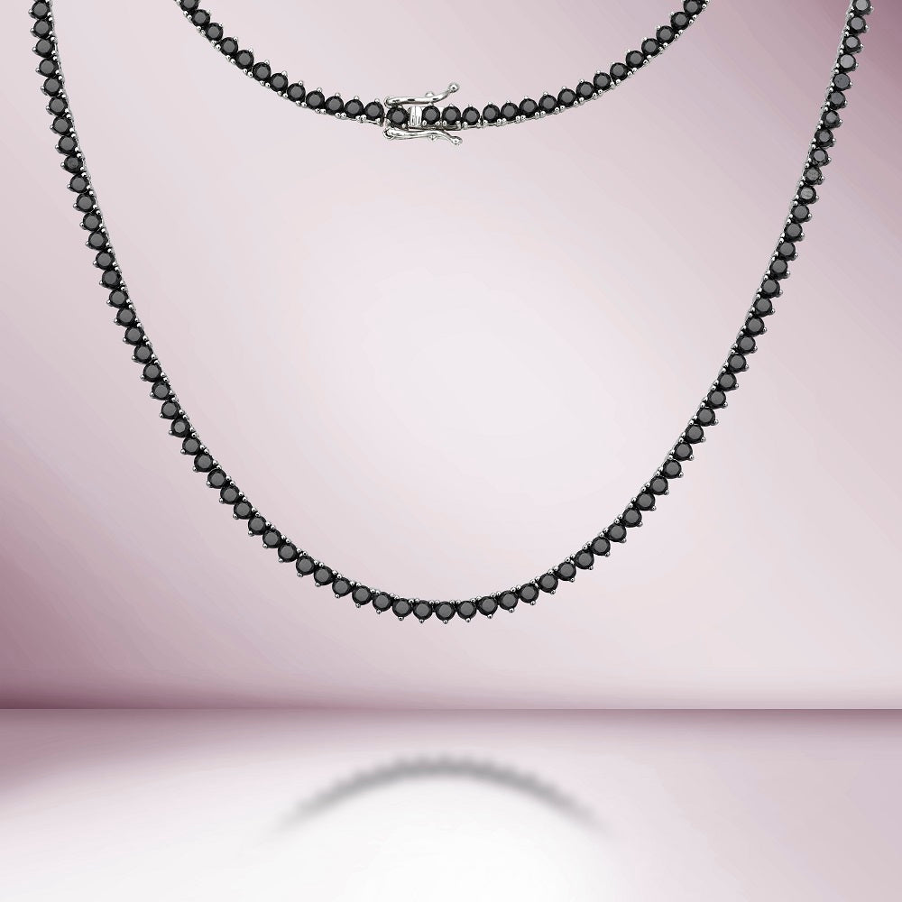 Black Diamond Tennis Necklace (13.50 ct.) 2.70 mm 3-Prongs Setting in 14K Gold