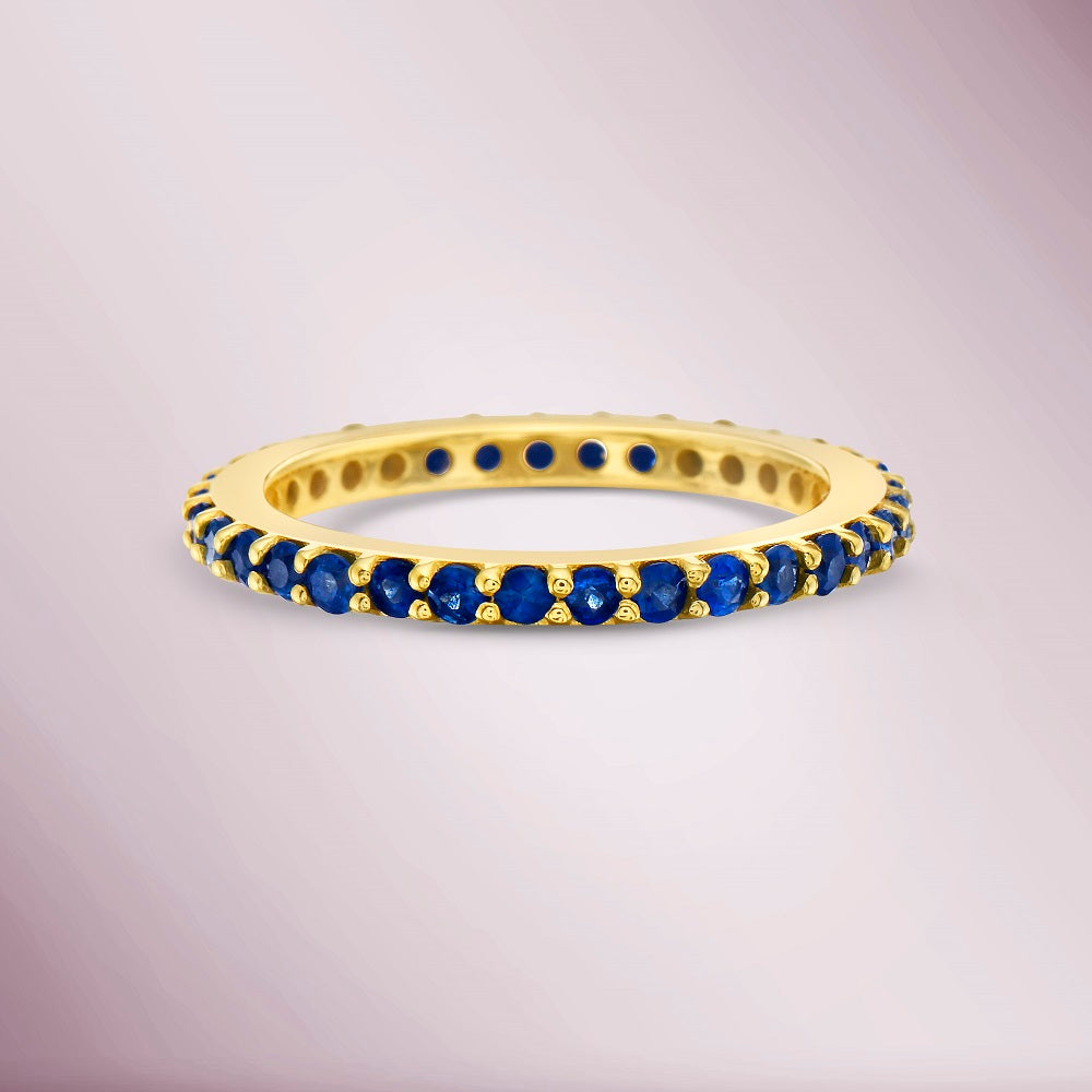 Blue Sapphire Eternity Band Ring (1.25 ct.) 4-Prongs Setting in 14K Gold