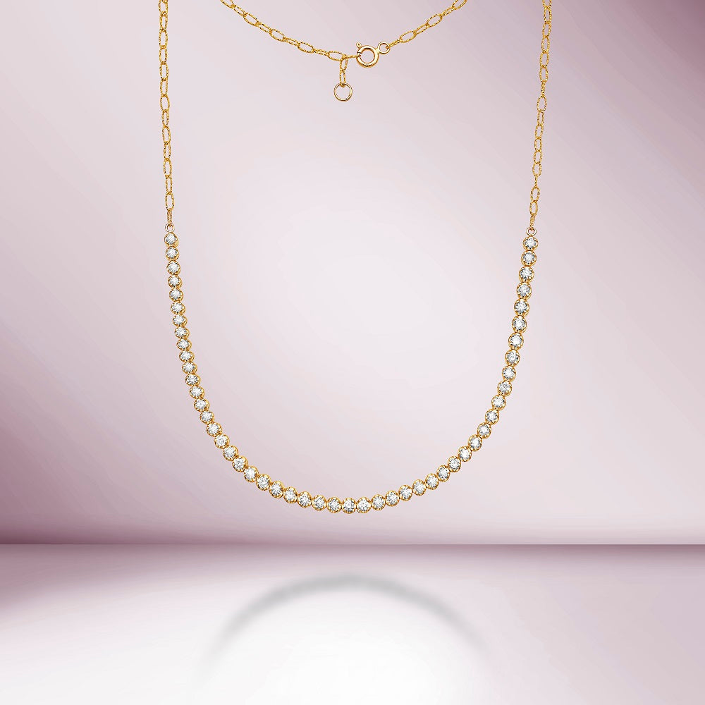 HalfWay Diamond Tennis Necklace (3.00 ct.) Buttercup Setting in 14K Gold, Choker Necklace