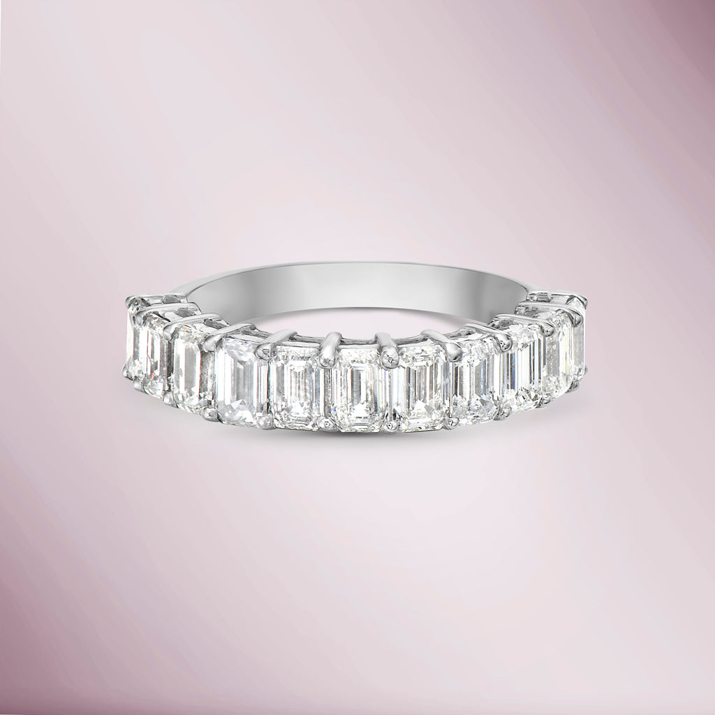 Emerald Cut Diamond Halfway Ring Band (2.51 ct.) in 18K Gold