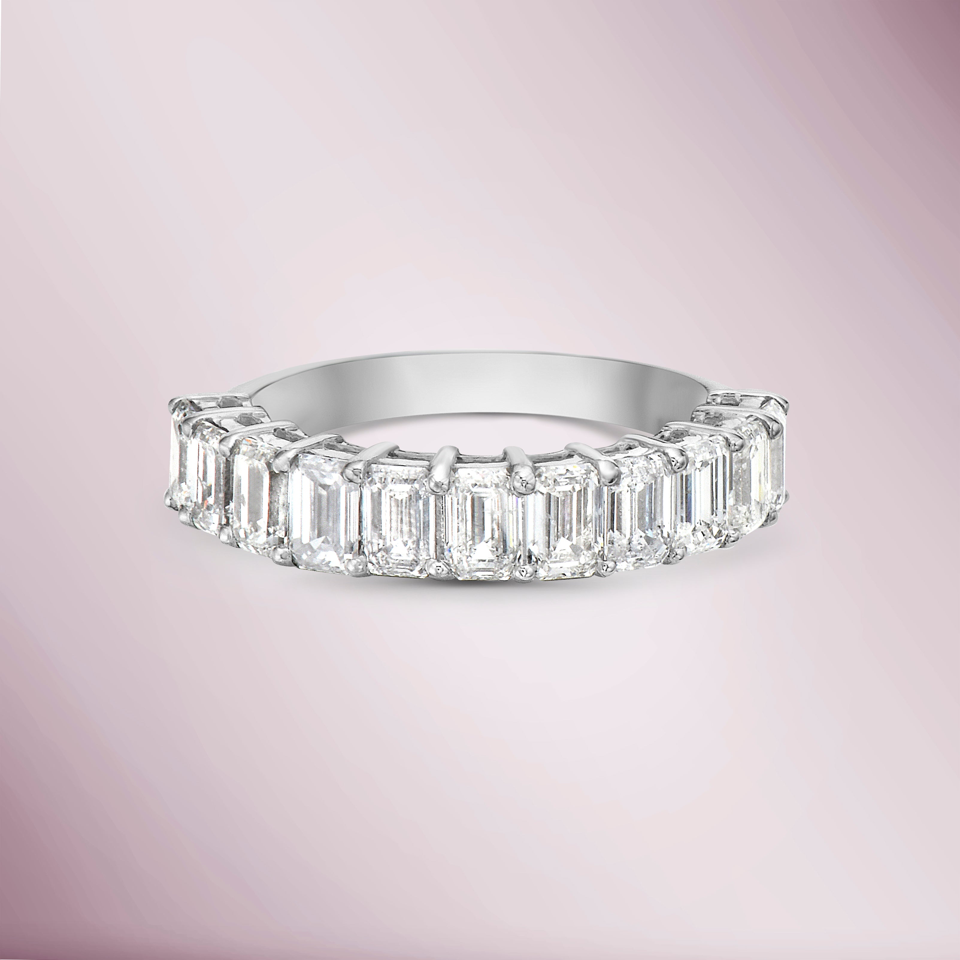 Emerald Cut Diamond Halfway Ring Band (2.51 ct.) in 18K Gold