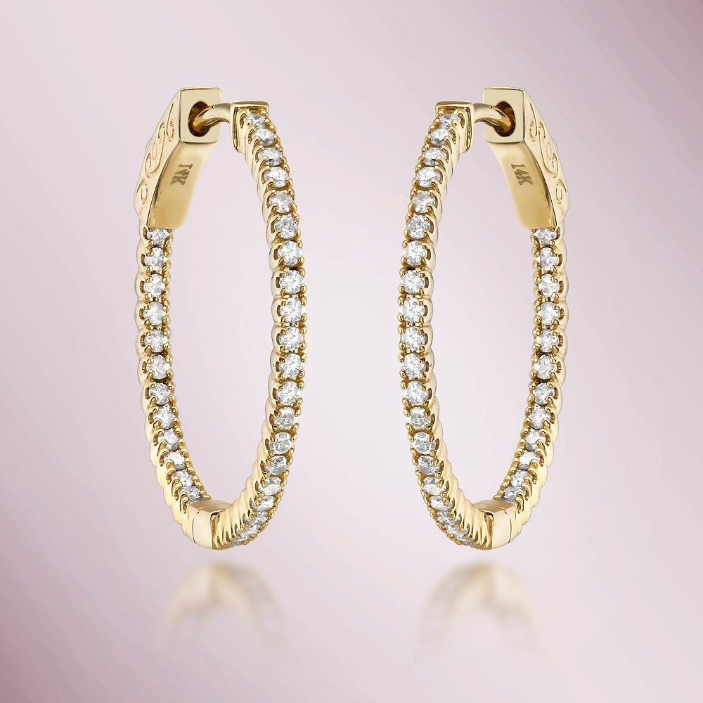 Diamond Inside-Out 0.75'' Hoop Earrings (0.55 ct.) 1.3 mm in 14K Gold