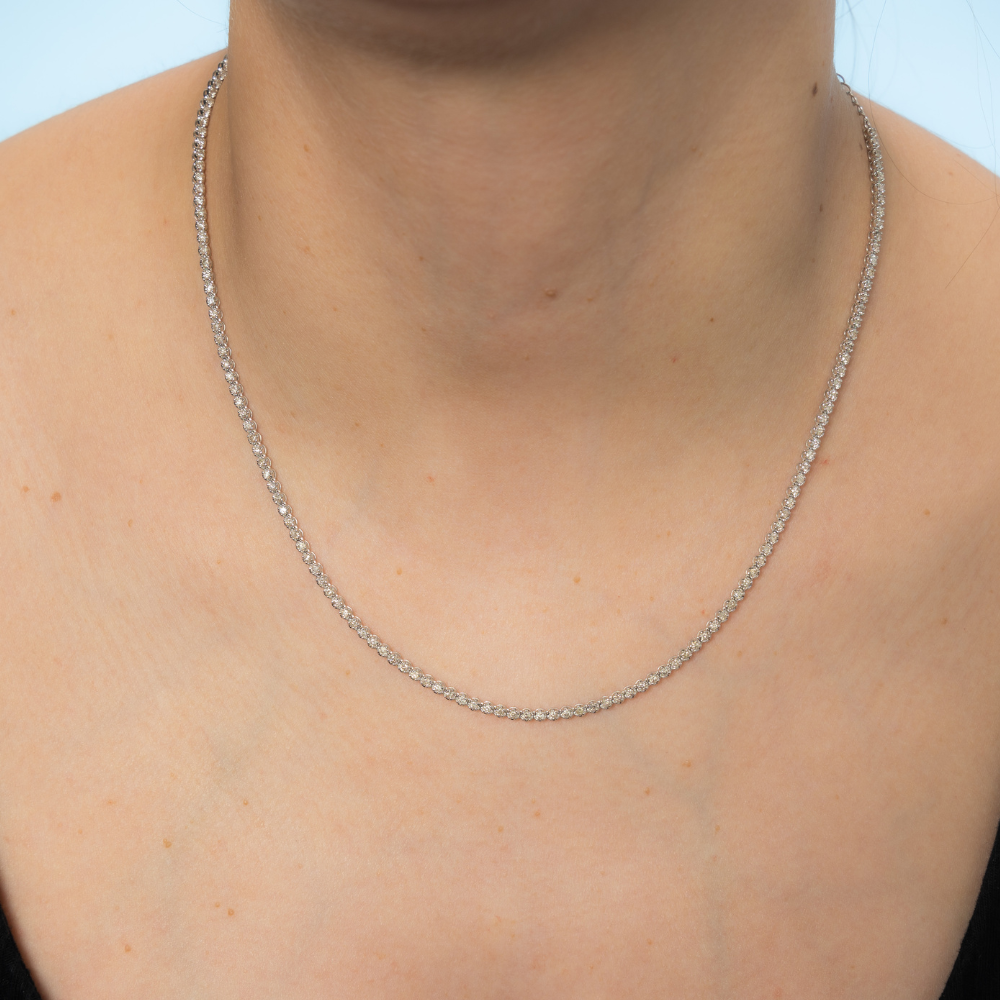 Diamond Tennis Necklace With Adjustable Chain (2.00 ct.) Buttercup Setting in 14K Gold