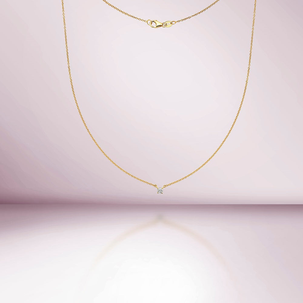 Diamond ct. 0.03-0.08 Round Solitaire Necklace,14K Gold Micro Diamond Necklace