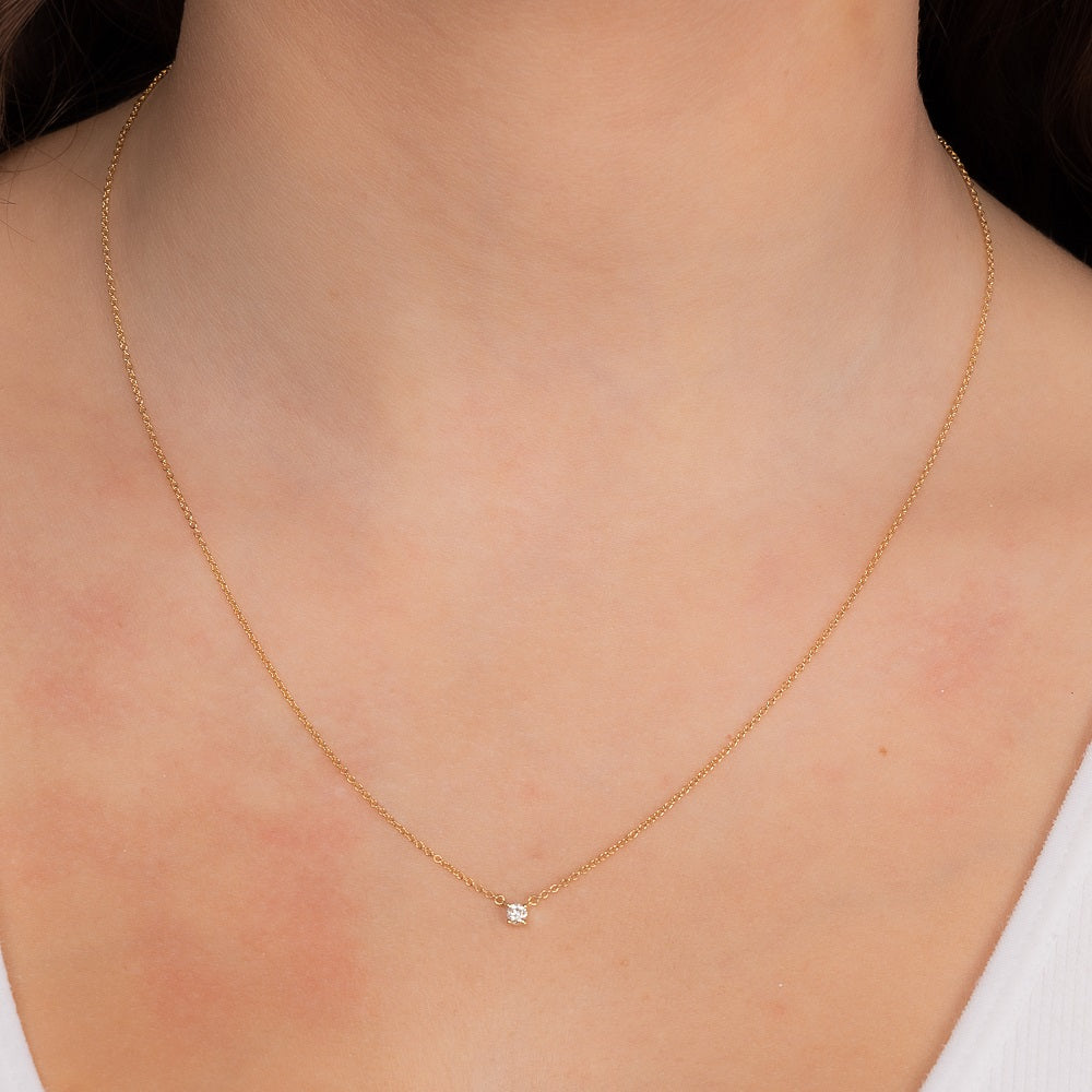 Diamond ct. 0.03-0.08 Round Solitaire Necklace,14K Gold Micro Diamond Necklace