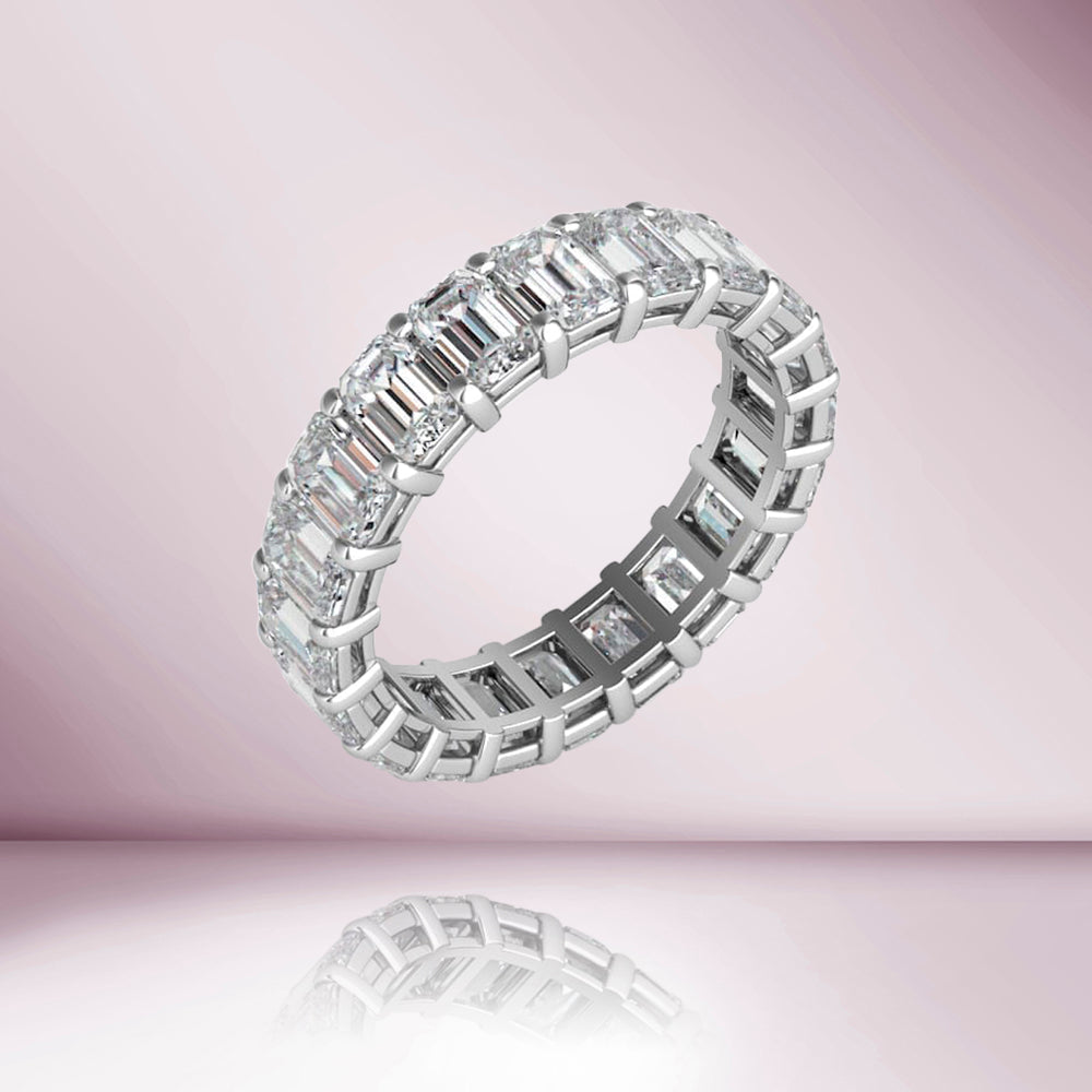 Natural Emerald Cut Diamond Eternity Band (6.70 ct.) in 18K Gold