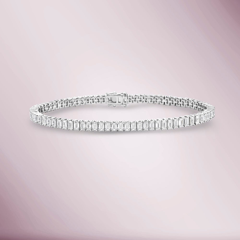 Emerald Cut Diamond Tennis Bracelet (6.85 ct.) 3.6 mm 4-Prongs Setting in 18K Gold