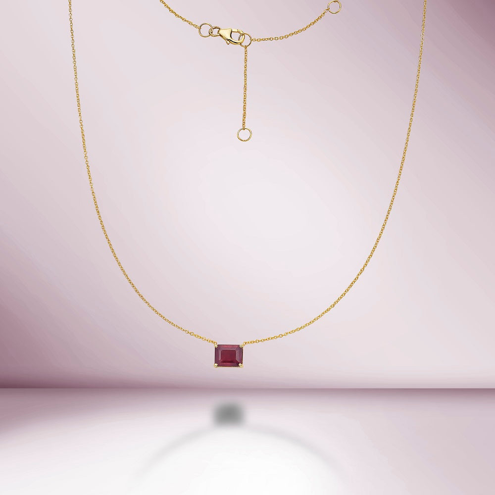 Solitaire Emerald Cut Ruby Necklace (2.40 ct.) in 14K Gold