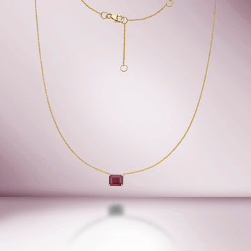 Solitaire Emerald Cut Ruby Necklace (2.40 ct.) in 14K Gold